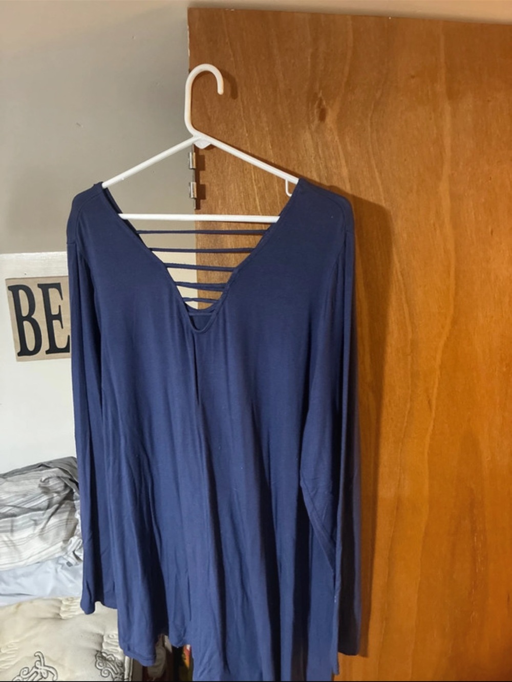 Como Vintage Navy Long-Sleeve V-Neck Dress with Strappy Back